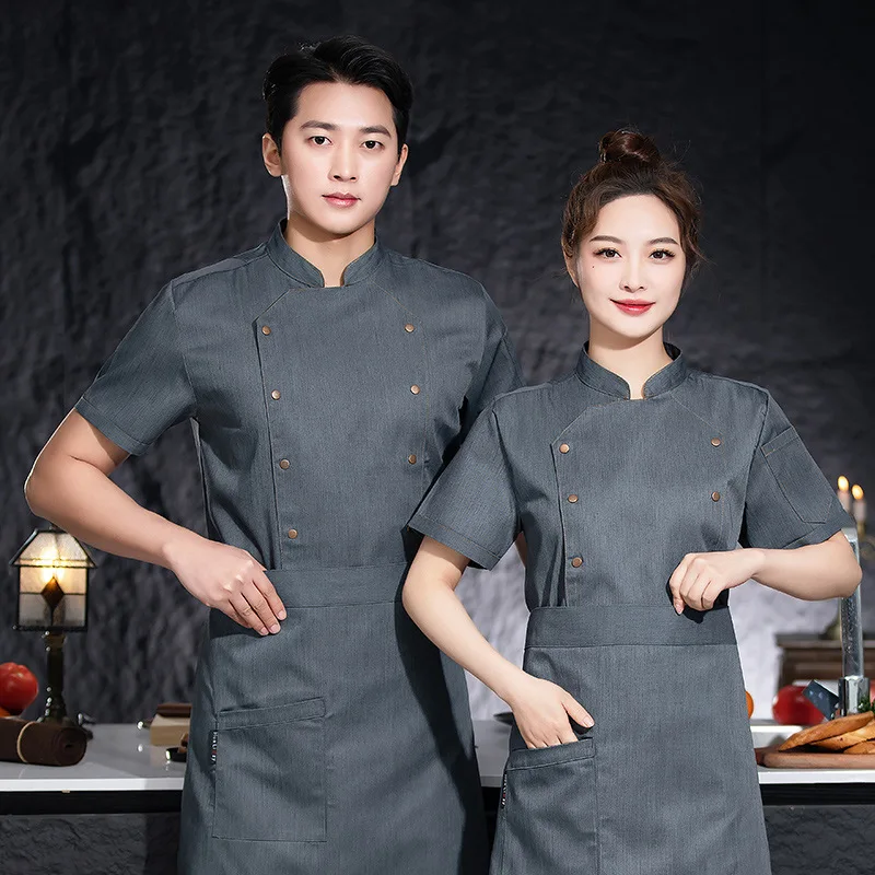 Chef Overalls Short Sleeve Summer Breathable White Work Wear Men's Hotel Restaurant Kitchen School Canteen Clothing Baking