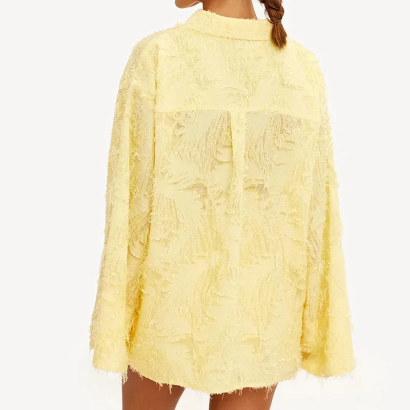 

Autumn Ladies Casual Lapel Button Shirt and Shorts 2pcs Sets Summer Jacquard Loose Suit Fashion Street Solid Color Women Outfits