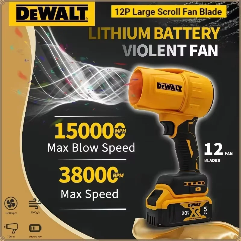 

DEWALT Cordless Air Blower Brushless Turbo Fan Violent Fan 800G Thrust Handheld Dust Blowing Tool Rechargeable 20V Battery