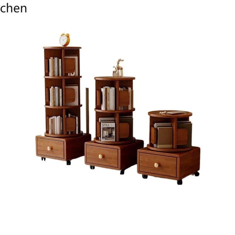 

YFY Solid Wood Rotating Small Bookshelf Rotating Bookshelf Bedroom Simple Bedside Storage Rack