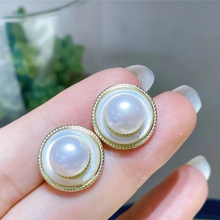 

New Arrival 100% Natural Freshwater Pearl Shell Circle Design 14k Gold Filled Female Stud Earrings Jewelry For Women Gift