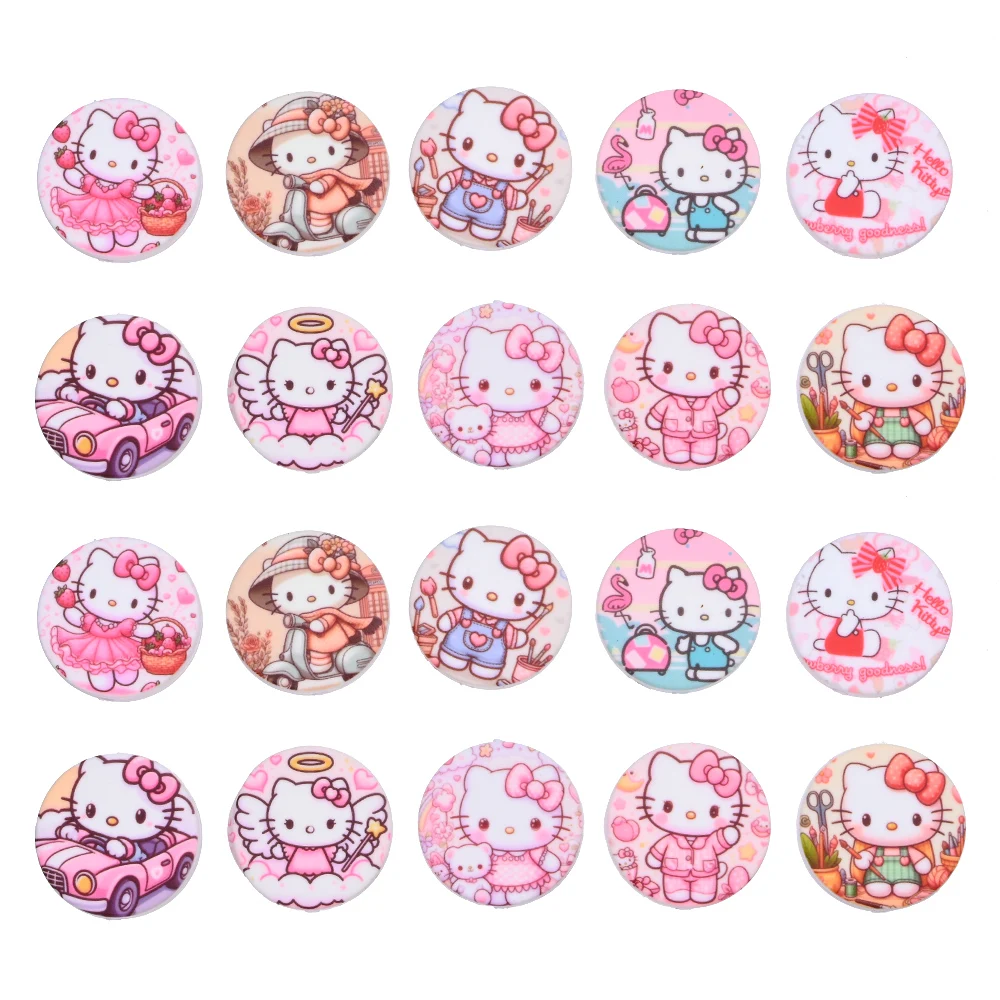 

10 шт. 28 мм силиконовая бусина на тему Sanrio Hello Kitty с принтом для DIY цепочка для соски ручной работы ожерелье браслет изготовление ювелирных изделий