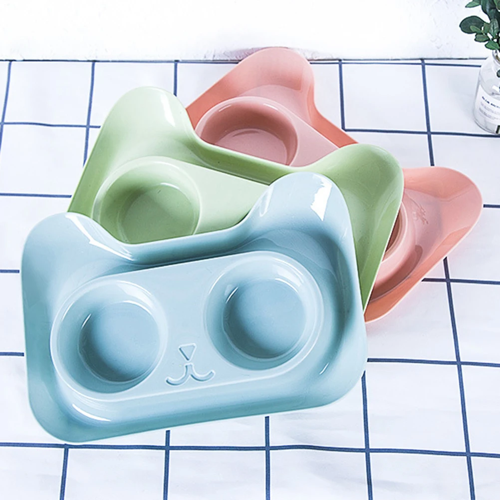 

Pet Stainless Steel Double Bowl Cartoon Cat Shape Blue Easy Clean Dog Cat Feeding Bowl for Small Pets Pet Supplies