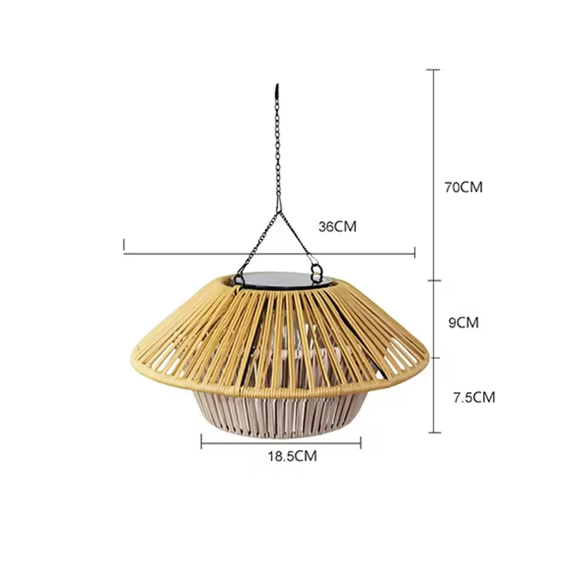 Solar buiten hanglamp USB oplaadbare bamboe rotan lantaarn IP65 waterdichte tuindecoratielamp voor tuinhuisje, patio, achtertuin