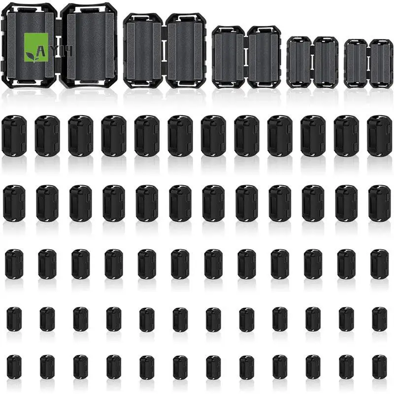 AY14 -60Pcs Ferrite Chokes Ferrite Beads Snap On RFI Noise Suppressor Cable Clip For 3.5Mm 5Mm 7Mm 9Mm 13Mm Diameter Cable