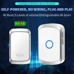 CACAZI Intelligent Wireless Doorbell Self-powered Button Battery Free EU UK UK AU Plug Waterproof Home Welcome Door Bell Chime