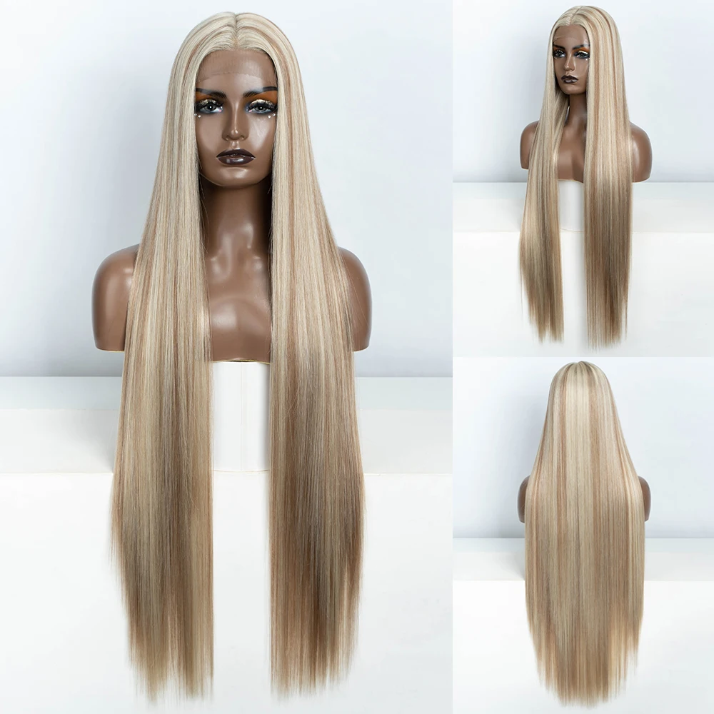 Syntetyczne koronkowe peruki z przodu Piano Blonde Brown Black Lace Wigs 38 Inch Long Straight Wig Lace Wig Cosplay Straight Lace Front Wig