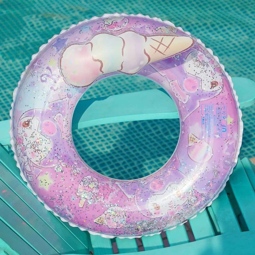 5-9 anos de idade sanrio brinquedo inflável crianças natação círculo braçadeira lomi melodia pvc grosso glitter praia festa decoração presente