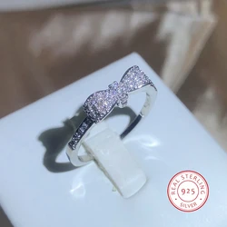 New Exquisite White Zirconia Bow Ring Sweet And Simple Party Birthday Gift 925 Stamp Fashion Jewelry Wholesale