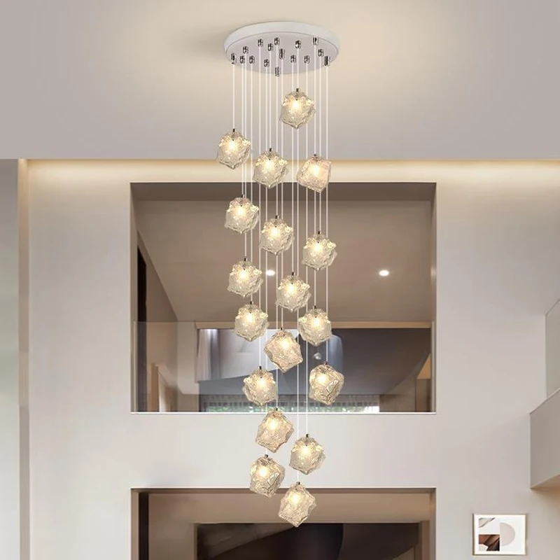 Nordic Villa Rotary Stair Long Pendant Lamp Clothing Store Decoration Hanging Light Personality Restaurant led Glass Chandelier