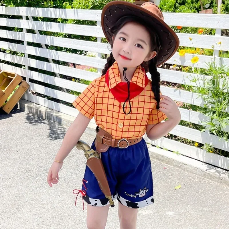 Disney natal woody jessie cowboy traje criança menina vestido de manga curta dos desenhos animados saia bonito anime presente aniversário festa