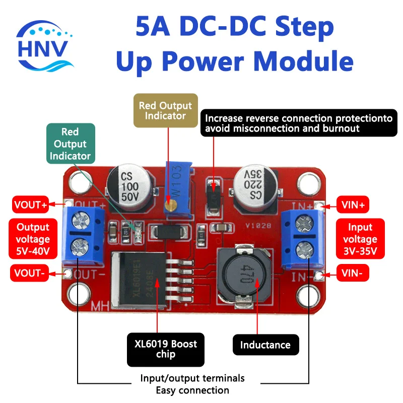 DC DC boost power supply module XL6019 voltage stabilized power supply module output 5V/12V/24V adjustable