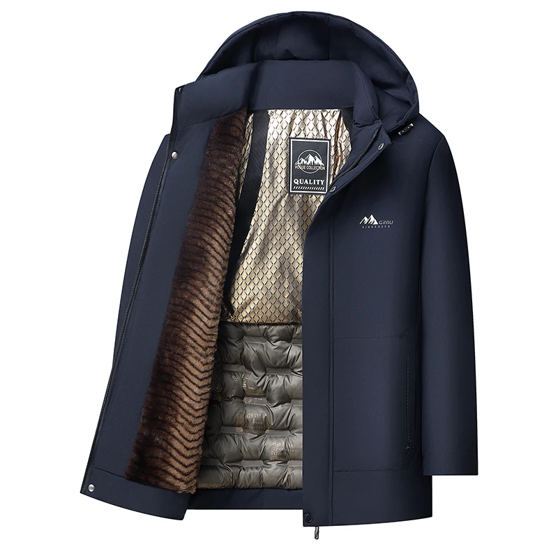 

Winter Mens Thick Detachable Hat Fleece Parka Men Warm Parka Fleece Hooded Thermal Male Windproof Warm Casual Hooded Jacket Coat