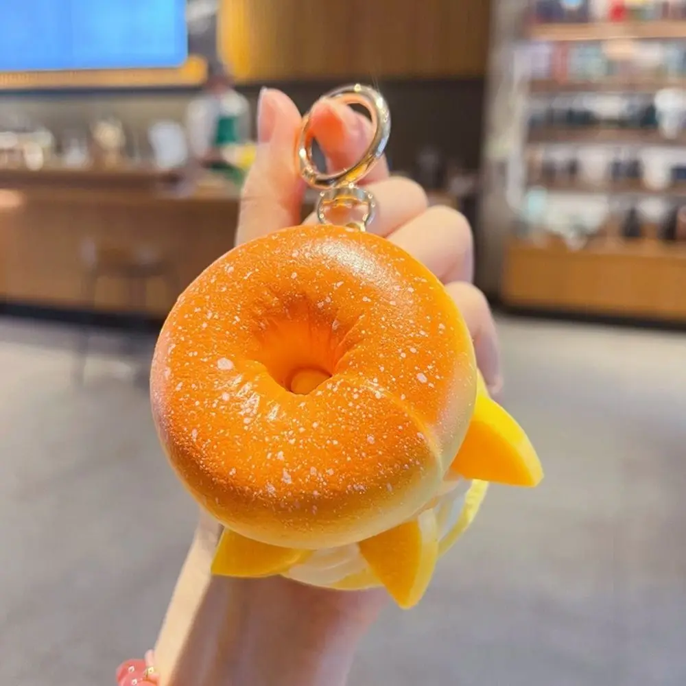 Fun Simulated Cream Bread Keychain Lightweight Dessert Pendant Simulation Fruit Keychain Soft Sandwich Puff Pendant Car Pendant