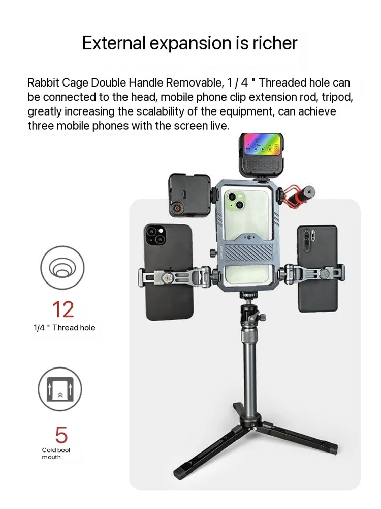 Leaplight-Universal Phone Camera Cage com Dual Hand, Smartphone Video Rig Kit, Vlog para iPhone e Android, Tripé Light Grip