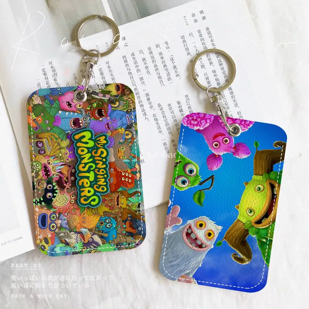 My Singing M-Monsters 1Pc Access Card Case Leather Card Holder Keychain Key Ring Door Access Tags ID Card Case Keychain