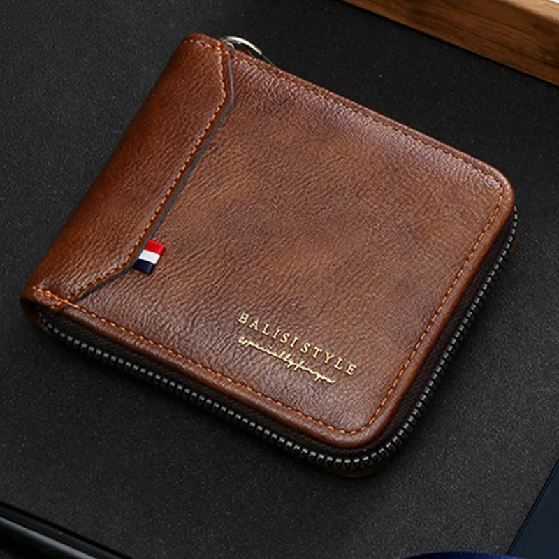 Vintage Multi-Function Men's Wallet Leather Short Coin Purse Fashion Zipper Card Holder Large Capacity Man Money Wallet