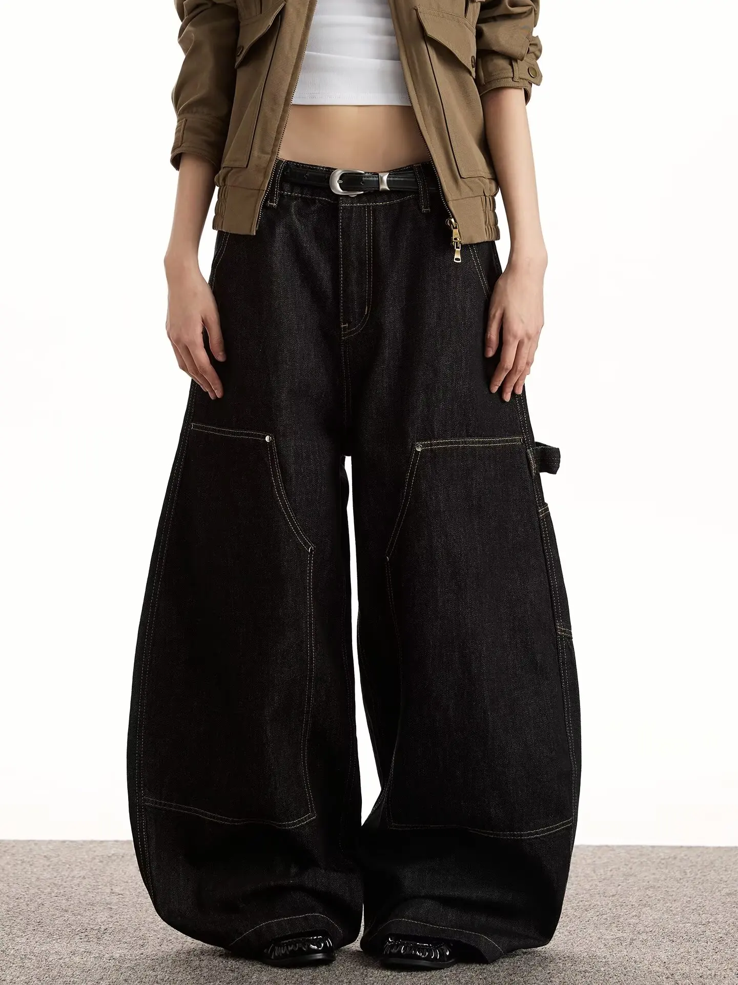 Klassische Vintage Grunge Y2k Jeans Frauen High Street Schwarz Baggy Denim Hosen Breite Punk Casual Gerade Übergroße Denim Hosen