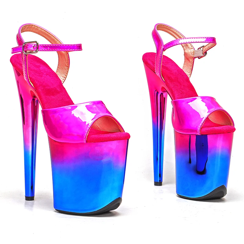 

Leecabe 20CM/8Inch Hot pink PU upper pretty Color plating Platform Sandals party High Heels Shoes Pole Dancing Shoes