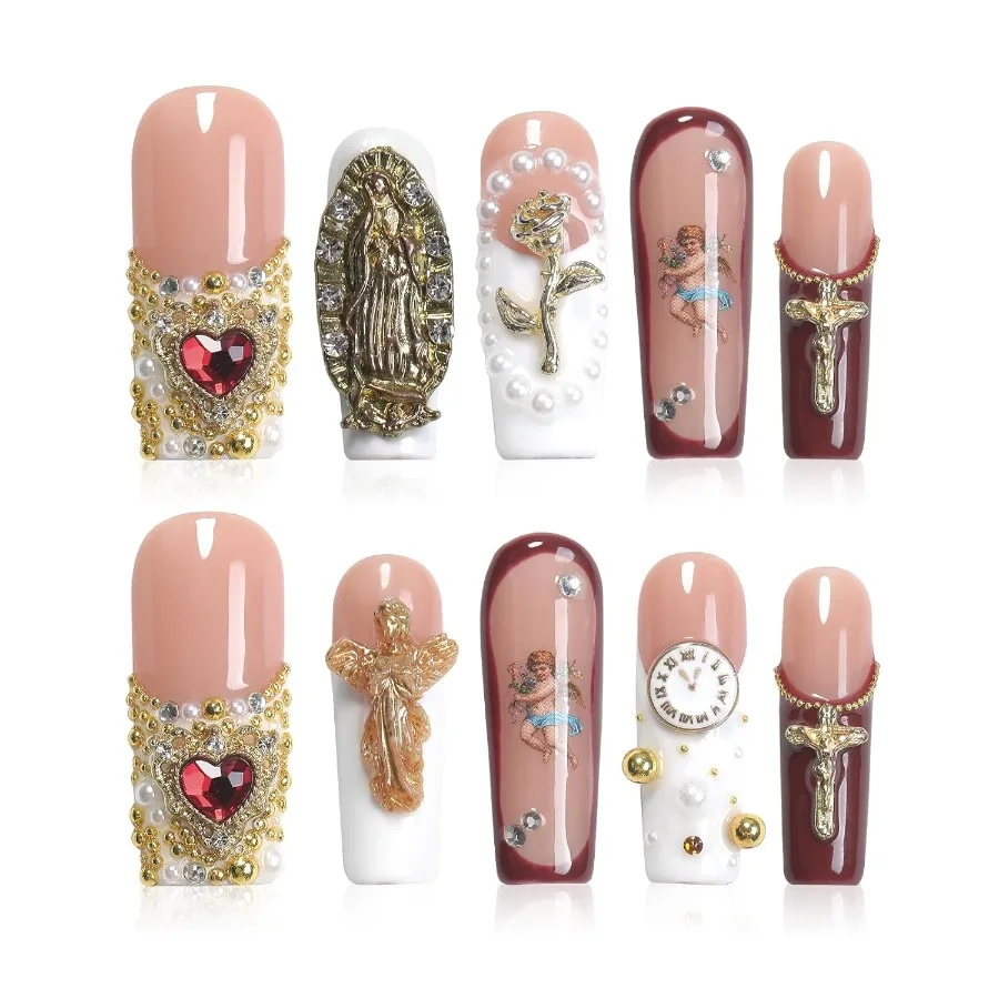 

Handmade Press On Nails Long Coffin Reusable Stick On Fake Nails with Glossy Finish for Elegant and Sexy Look Perfect for Eveni