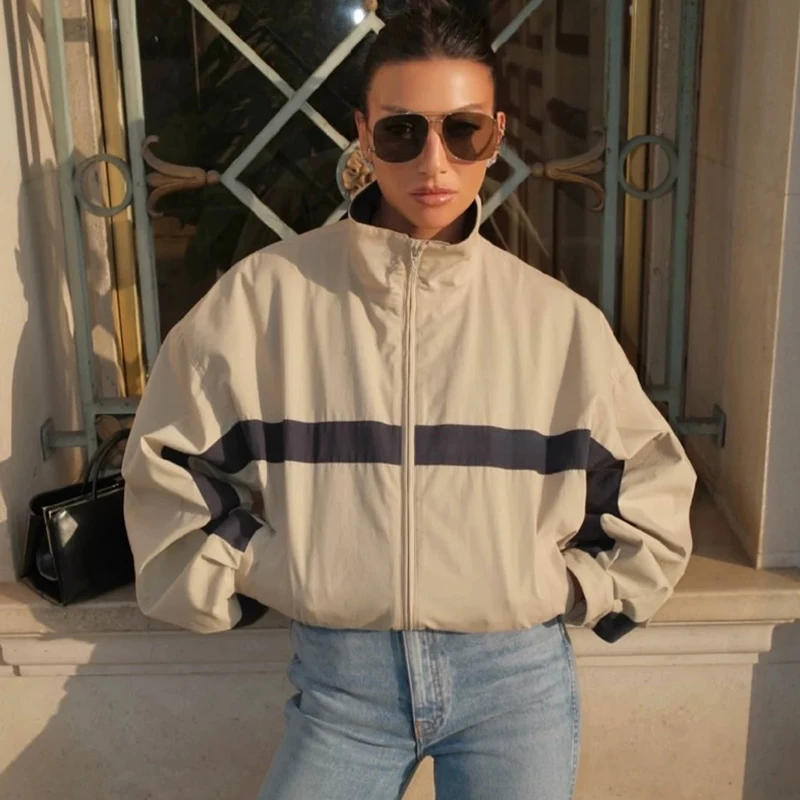 Chic Women Fashion Patchwork Jacket 2026 Autumn Full Sleeve Trench Short Coat Streetwear New Zipper Pocket Lady Outerwear