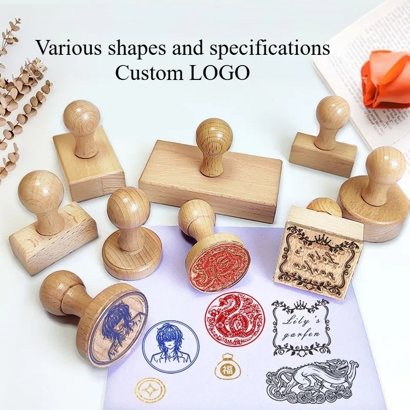 Custom Wooden Block Rubber Stamps Personalized DIY Books Library Wedding Small Business Company Branding Ink Seals