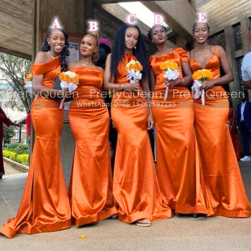 Customized Orange Trumpet Bridesmaid Dresses Long Mermaid Customize Sexy Women Wedding Party Dress Vestidos De Festa