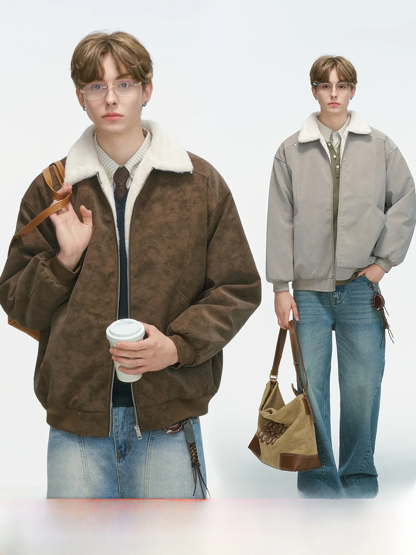 

Barn Sle Thiened Lamb Velvet Cotton Jaet for Men Winter Workwear PU Leather Cotton Coat Youth Faion Warm Long Sve