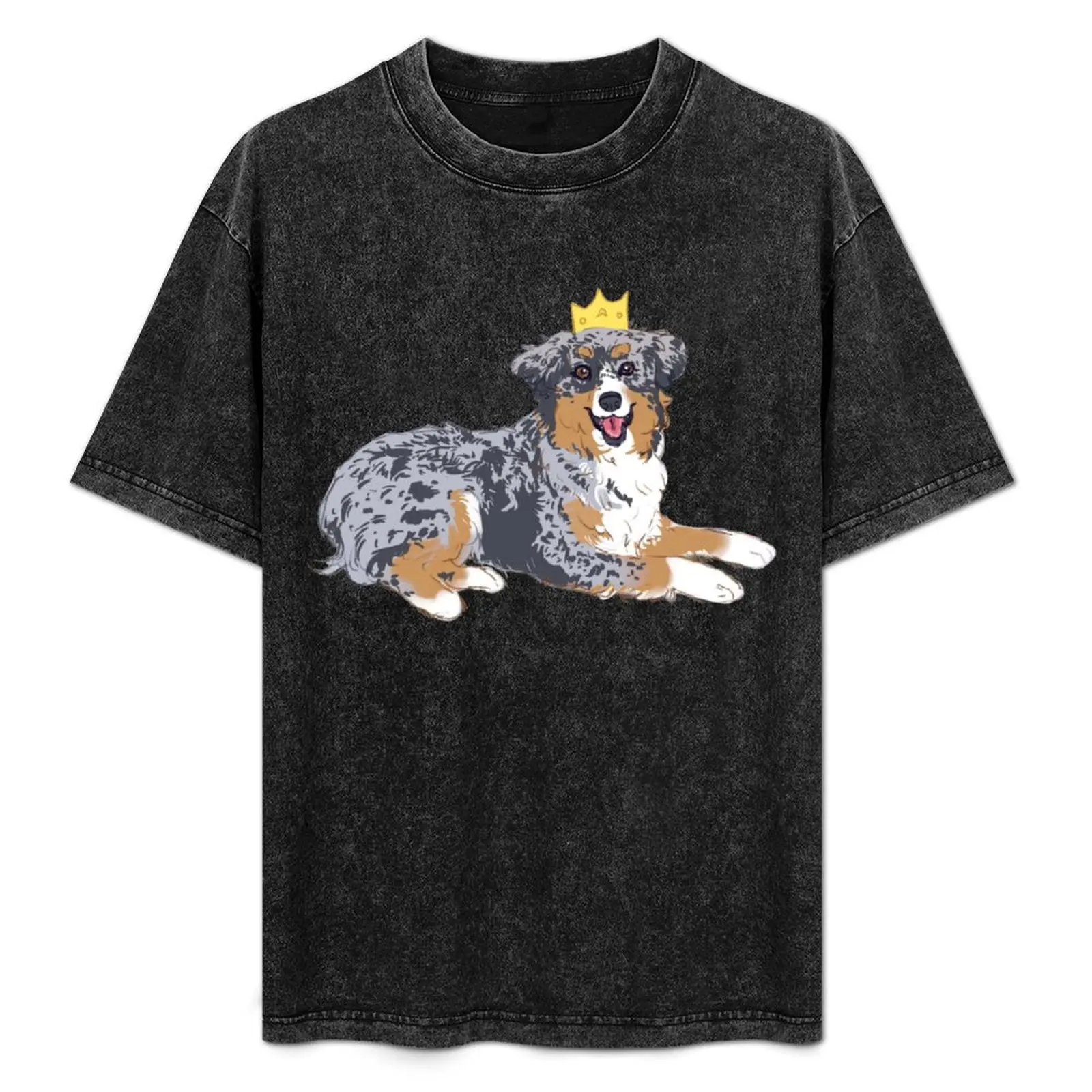 Retrato de Pastor Australiano Blue Merle com coroa / Camiseta de cachorro Pastor Australiano Blue Merle Ultra Macia e Respirável
