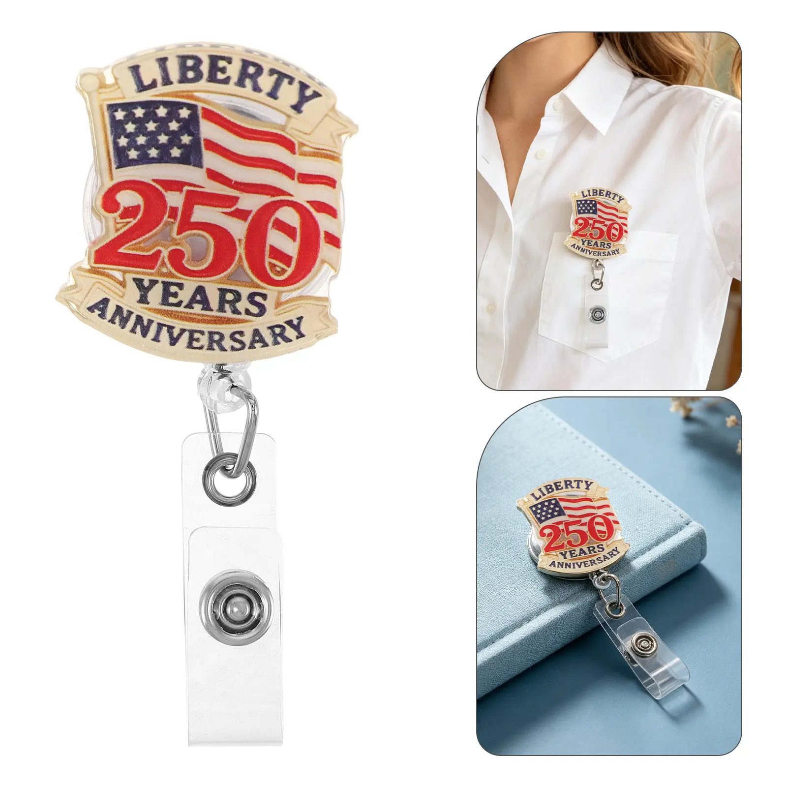 

5Pcs Us 250Th Anniversary Retractable Id Badge Reel Alligator Clip for Nurses Teachers Staff Office Student Independence