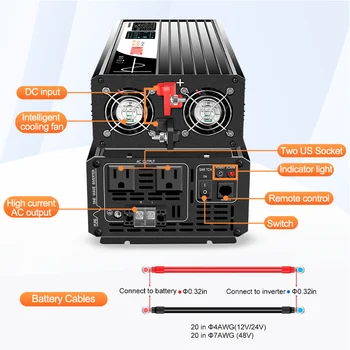 CNSWIPOWER 2000W Bluetooth solární měnič s čistou sinusovou vlnou, DC 12V 24V 48V na AC 110V, LCD displej 6 nejlepší prodej Měnič 48V DC na 110V AC - №3