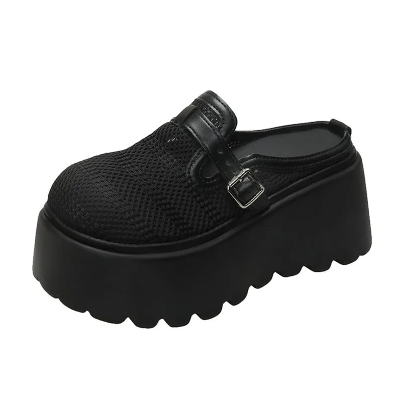 

Women 9CM High Heels Chunky Slippers New Summer Females Buckle Platform Sneakers Wedge Sandals Slides Shoes Zandalias De Mujer