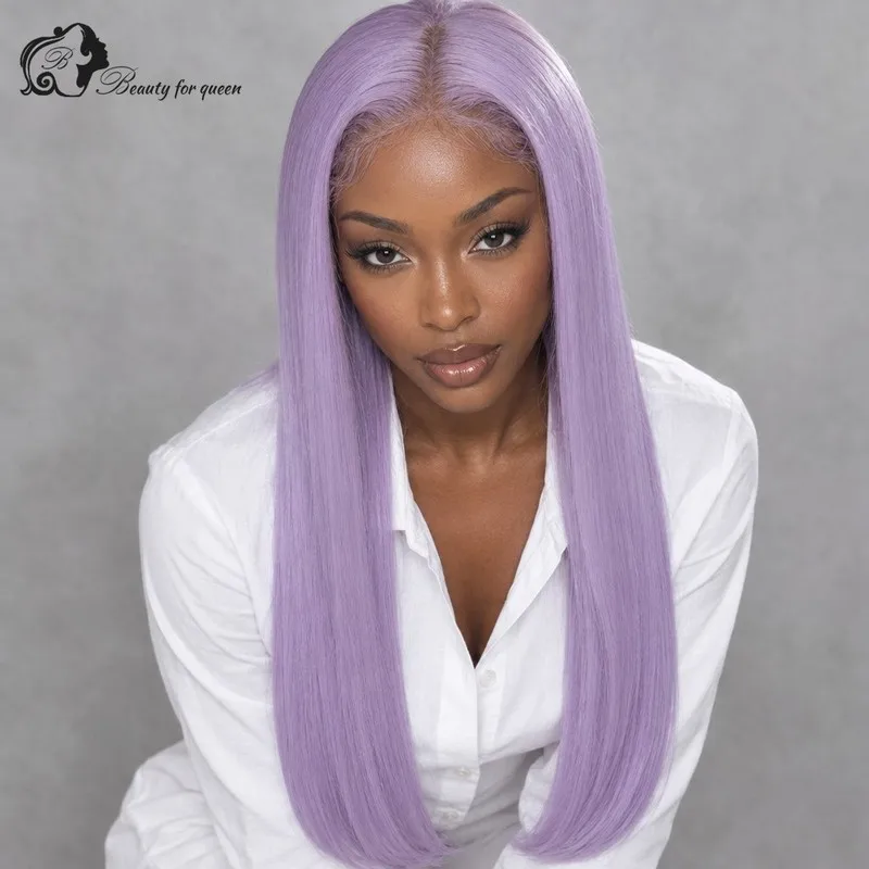 Luxe Lilac Purple Straight Lace Front Wig Long Voluminous Pre Plucked Extensions Everyday Bleached Knots Glueless Glamorous