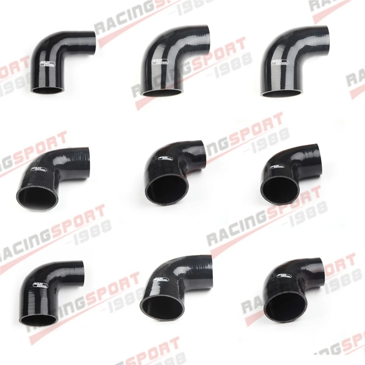 4Ply 1/1.25/1.5/1.75/2/2.25/2.5/3/3.5/4 Inch ID 90 Degree Turbo Silicone Hose Coupler Pipe Black