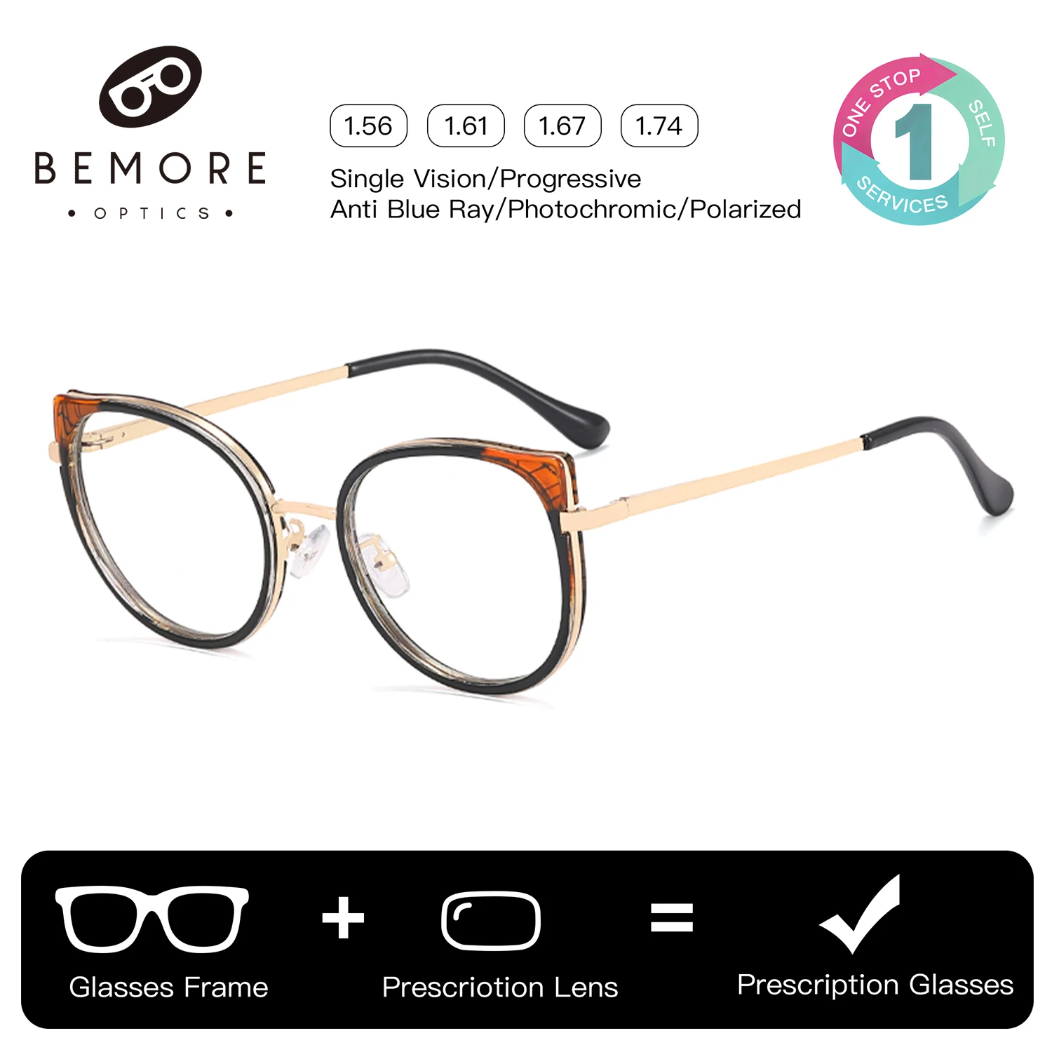 BEMORE Butterfly Acetate Prescription Glasses Women Cat Eye Blue Light Filter Photochromic Hyperopia Bifocal Eyeglasses