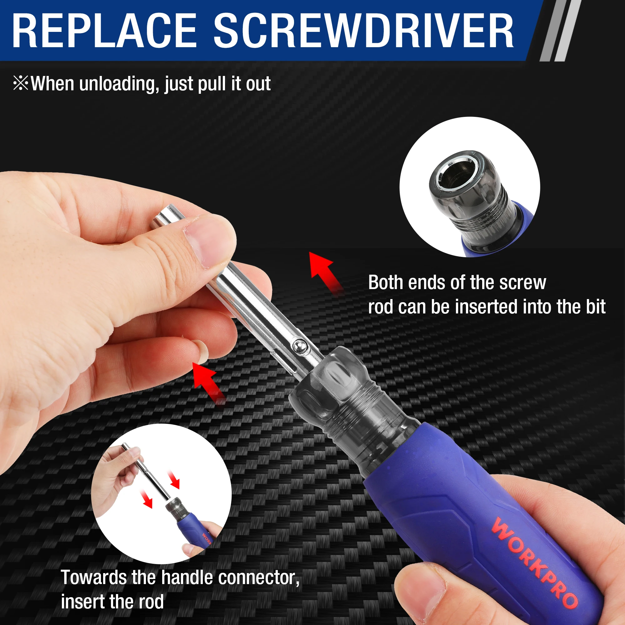 WORKPRO 11 in 1 Multi-Bit Screwdriver Set Portable Multi-purpose Screwdriver Slotted/Phillips/Torx/Square Nut Driver Set