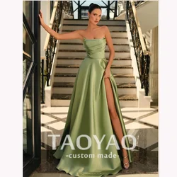 Green Satin Luxury Dress Prom Elegant Strapless Long Gown A-Line For Women Wedding Party Formal Occasion Gala vestidos 2024