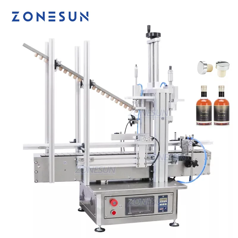 ZONESUN ZS-XG1870D1นิวเมติกอัตโนมัติไม้Cork Feedingเครื่องเดสก์ท็อปเครื่องCappingสำหรับแก้วขวดไวน์