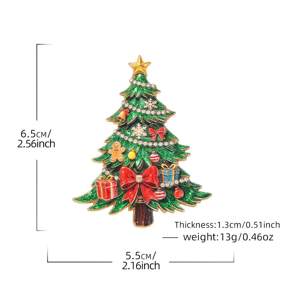 1pc Enamel Rhinestone Brooch Novelty Christmas Tree Pin for Men & Women,Vintage Blue Floral & Green Glitter Xmas Tree Lapel Pin