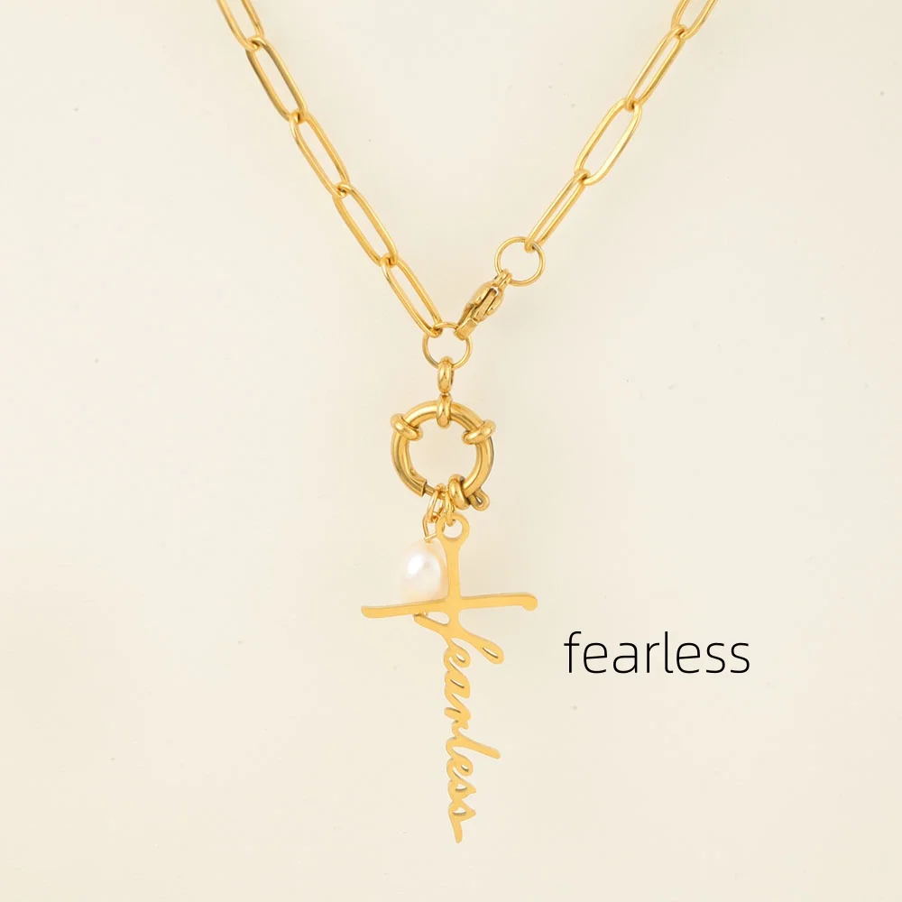 Golden Choker Women Pendant Necklace Spring Buckle Chain Freshwater Pearl Cross Pendants Women\'s Stainless Steel Jewelry Gifts