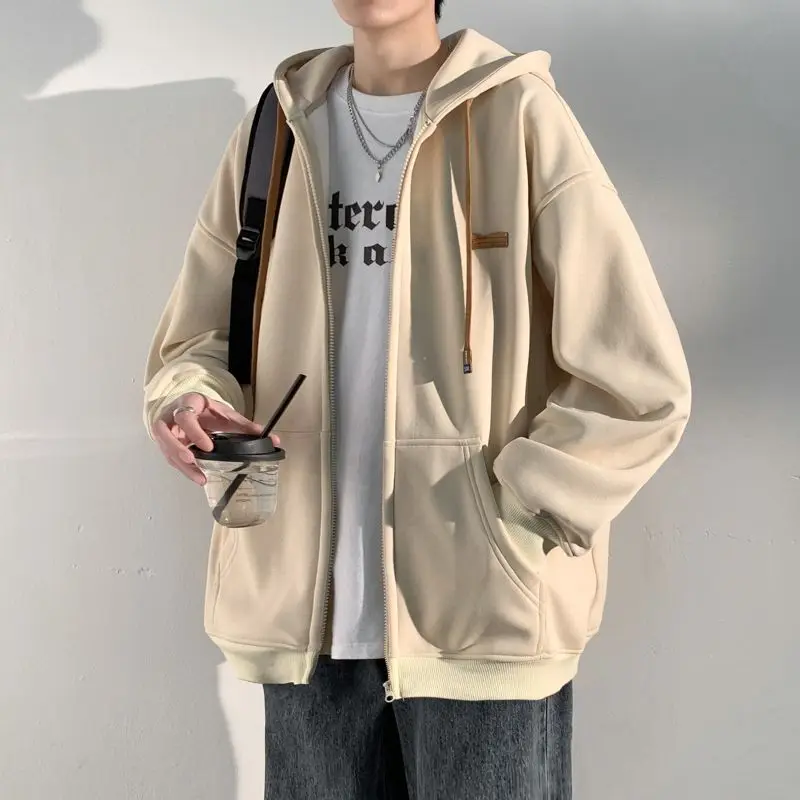 Full Zip Up Man Hoodies Neu in Luxus Einfache Overfit Harajuku Mode Koreanischen Stil Günstige Lustige Baumwolle Schwarz Sweatshirts für Männer