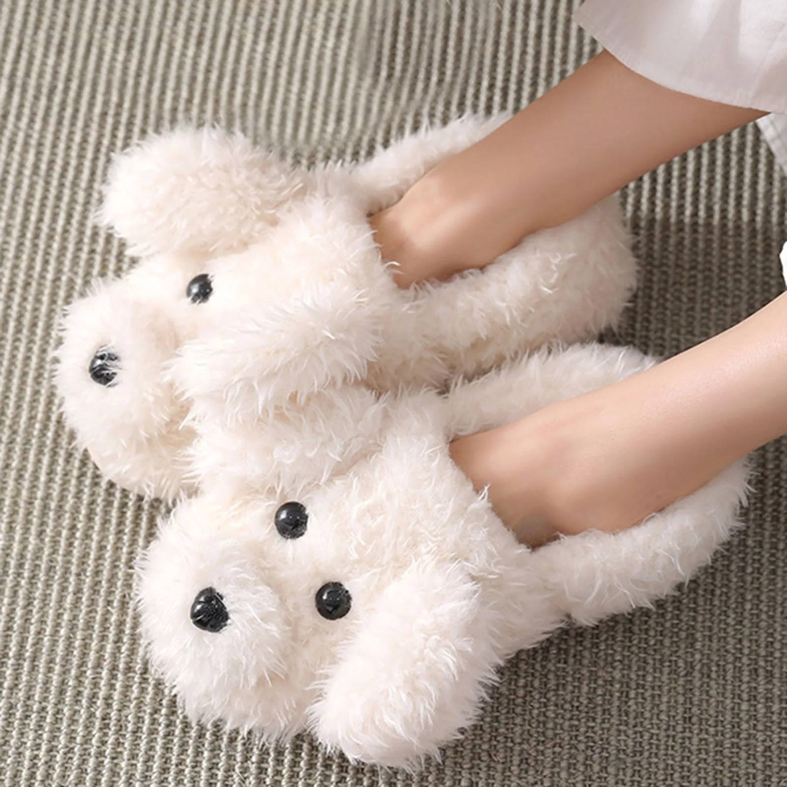 Winter House Warm Fur Slippers For Women Cute Dog Desginer Bedroom Flat Ladies Plush Shoes Indoor Cover Heel Comfort Slippers