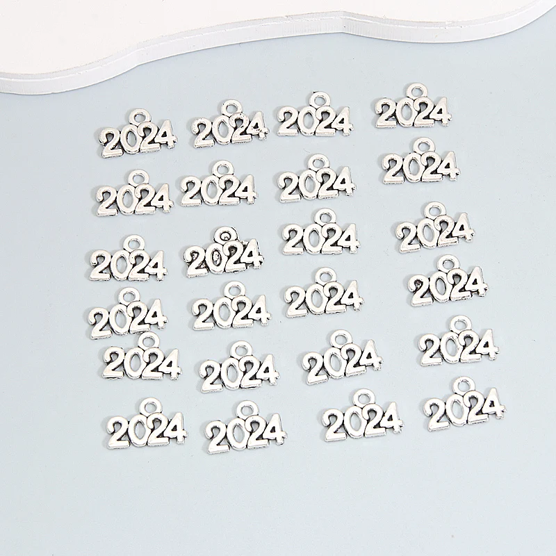 100pcs Number 2024 2025 Year Charms Letters Pendants Silver/Gold Color For DIY Handmade Metal Alloy Jewelry Making Accessorie