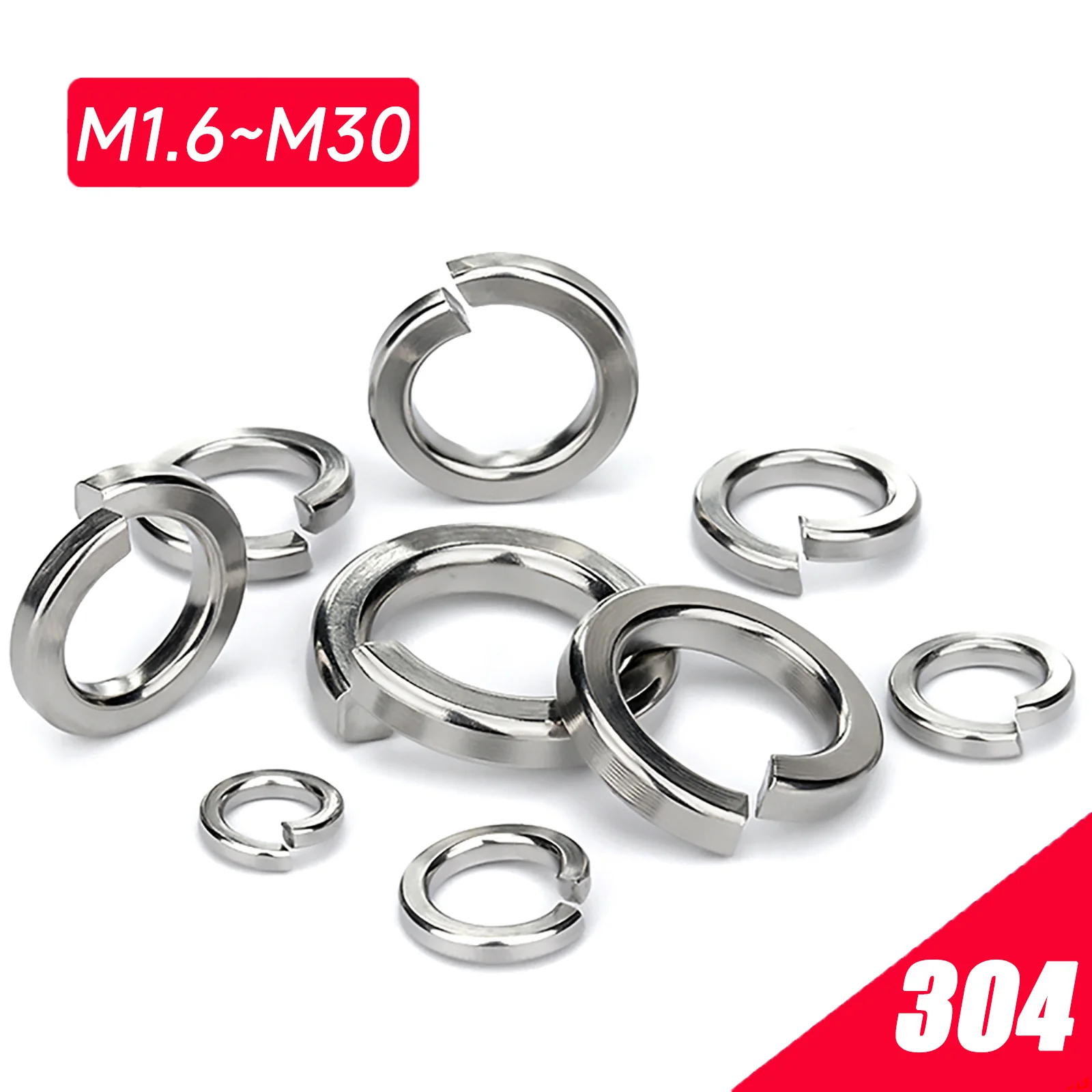 2/5/10/25/50/100pcs GB93 A2 304 Stainless Steel Spring Split Lock Washer Elastic Gasket M1.6 M2 M2.5 M3 M4 M5 M6 M8 M10 - M30