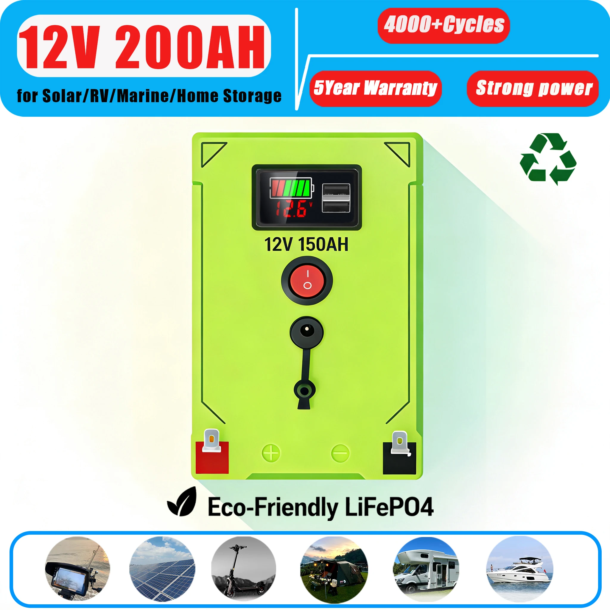 

Обновленная литиевая аккумуляторная батарея LiFePO4 12 В, 200 Ач, до 4000 + циклов, для ИБП, солнечной энергии, эхолота, силовых колес