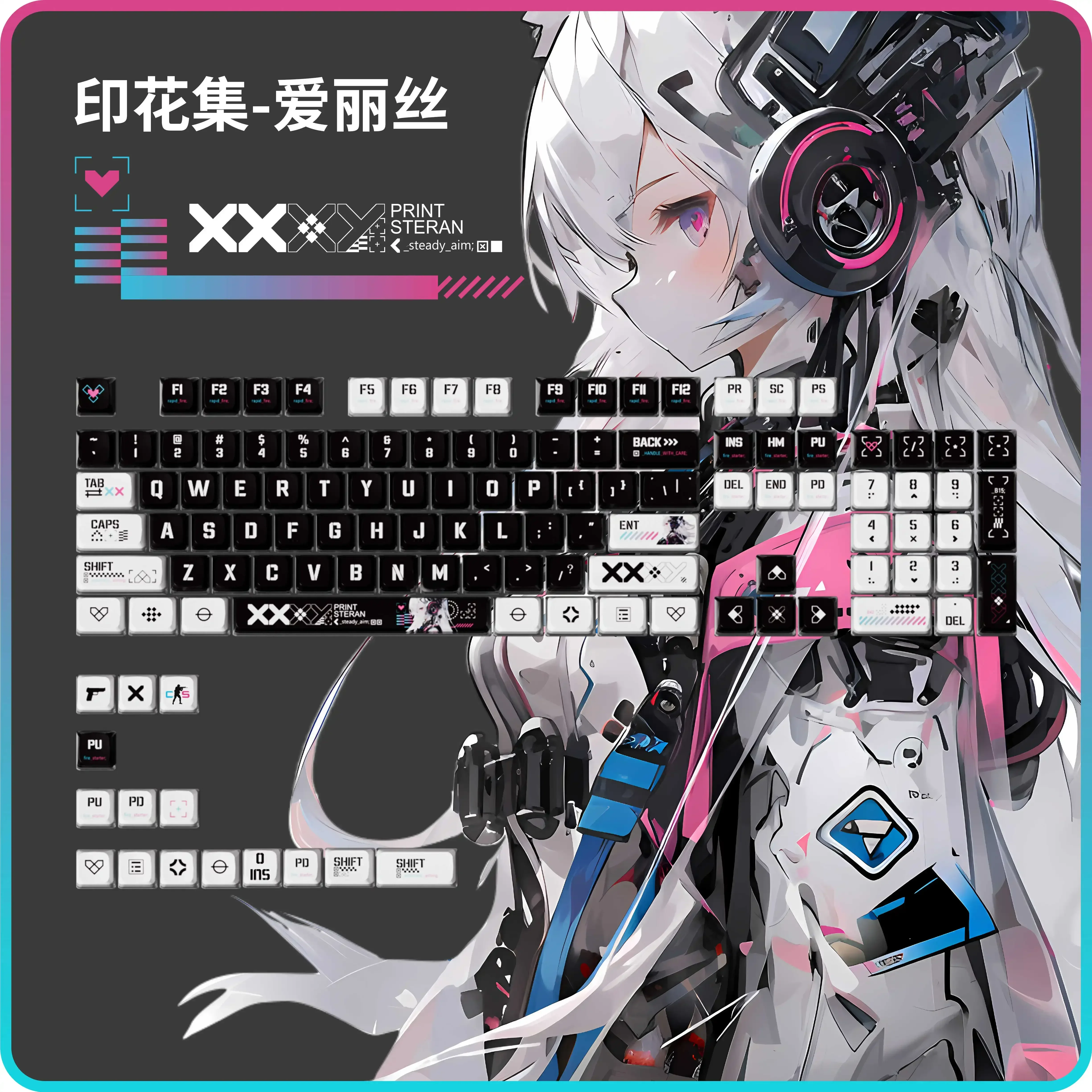 

Printing Set Alice Theme Keycaps Set PBT Sublimation ASA Profile Key Caps Mechanical Keyboard Accessories 119 Key Custom Keycaps