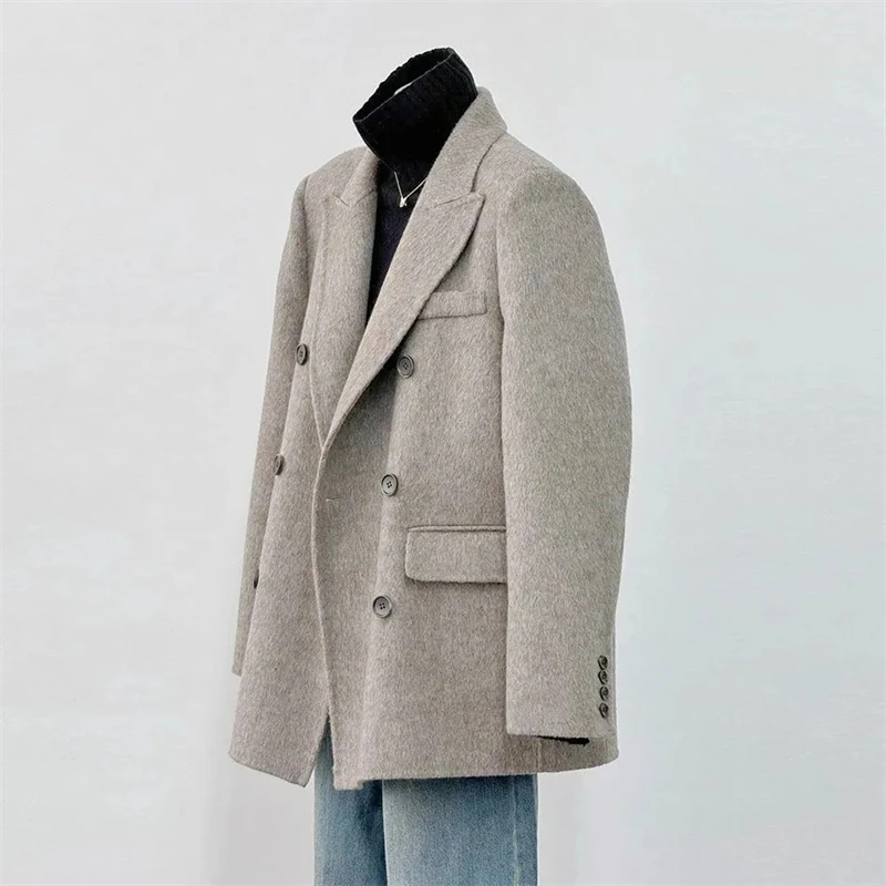 Spring Autumn Women's Double-faced Woolen Coat New Suit Collar Double Breasted Long Sleeve Temperament Commuting Purple Jacket
