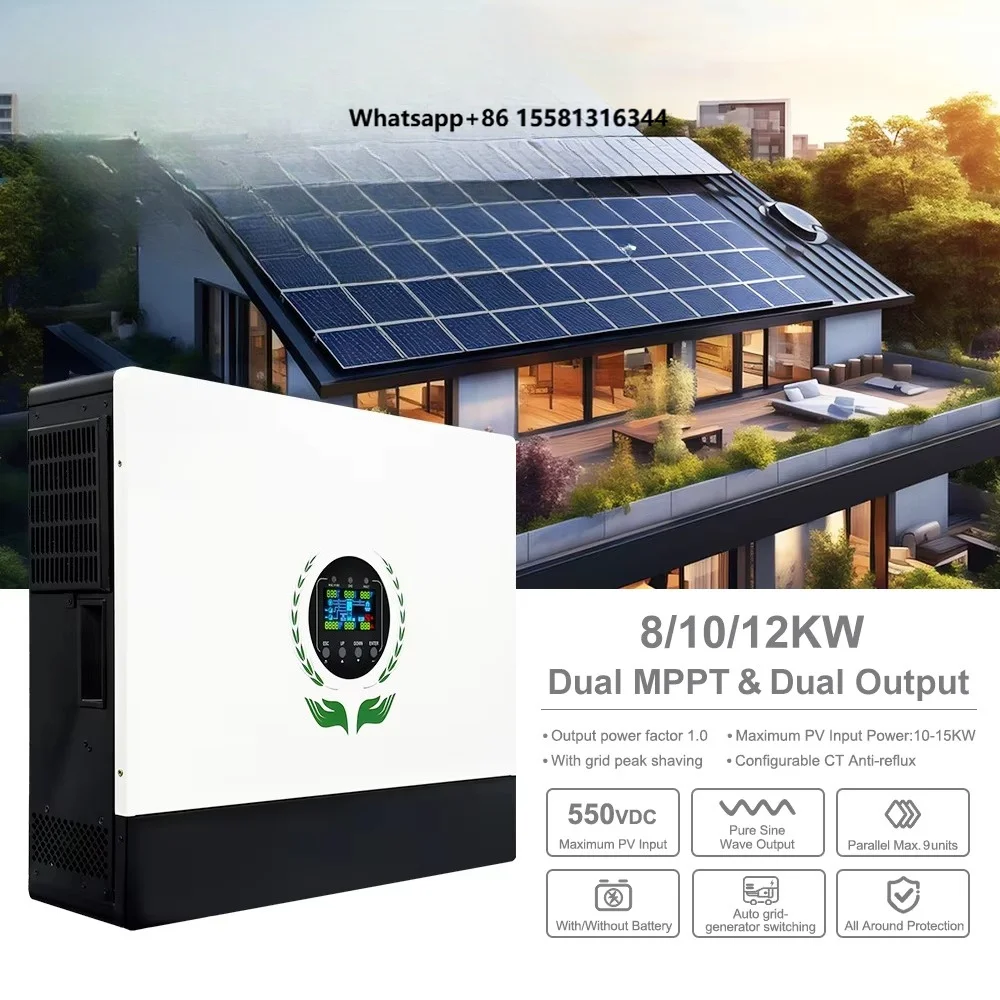 CKMINE 12KW High Performance Dual  Output 550VDC on Off Grid Hybrid Solar Inverter Single Phase 220V 230V 240V for Home
