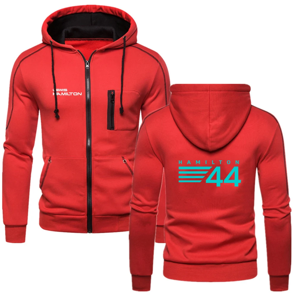 F1 Driver Lewis Hamilton Digital 44 Men's New Fashion Cotton Zipper Hoodie Fitness Sweatshirts Solid Color Fleece Jackets Tops