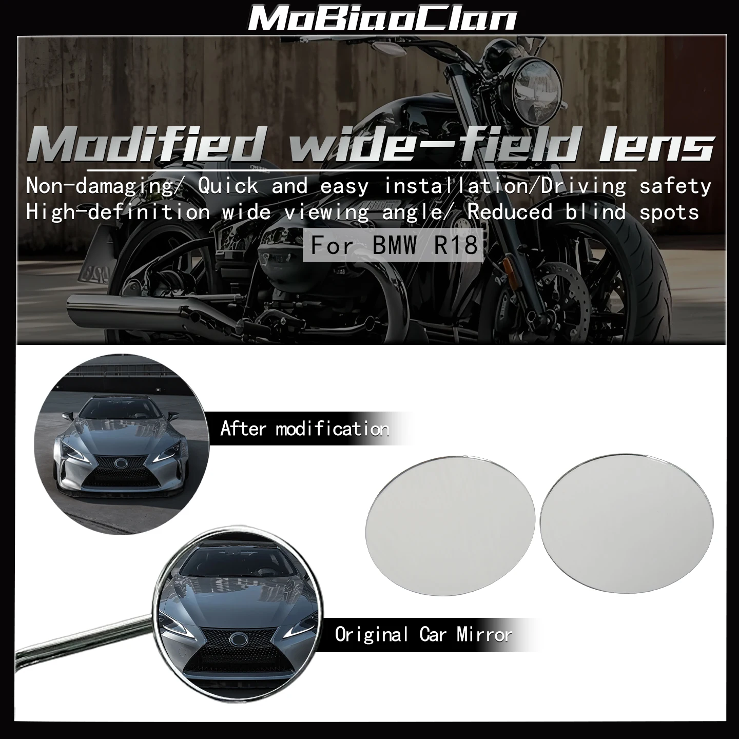 

Motorcycle Accessories Convex Mirror Increase Rearview Mirrors Side Mirror View Vision Lens For BMW R18 R 18 r18